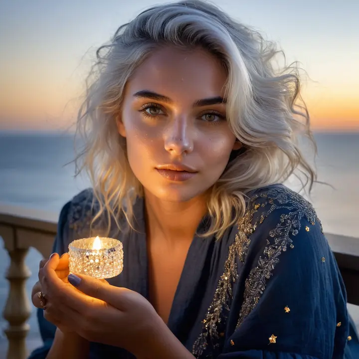 Nova Seren by the sea holding a small warm light
